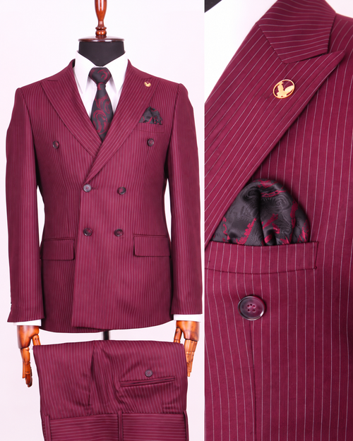 Burgundy pinstripe double-breasted suit