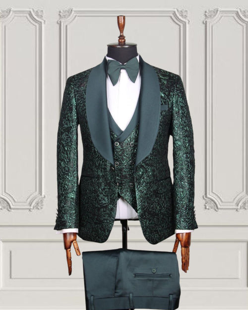 Emerald patterned three-piece tuxedo front