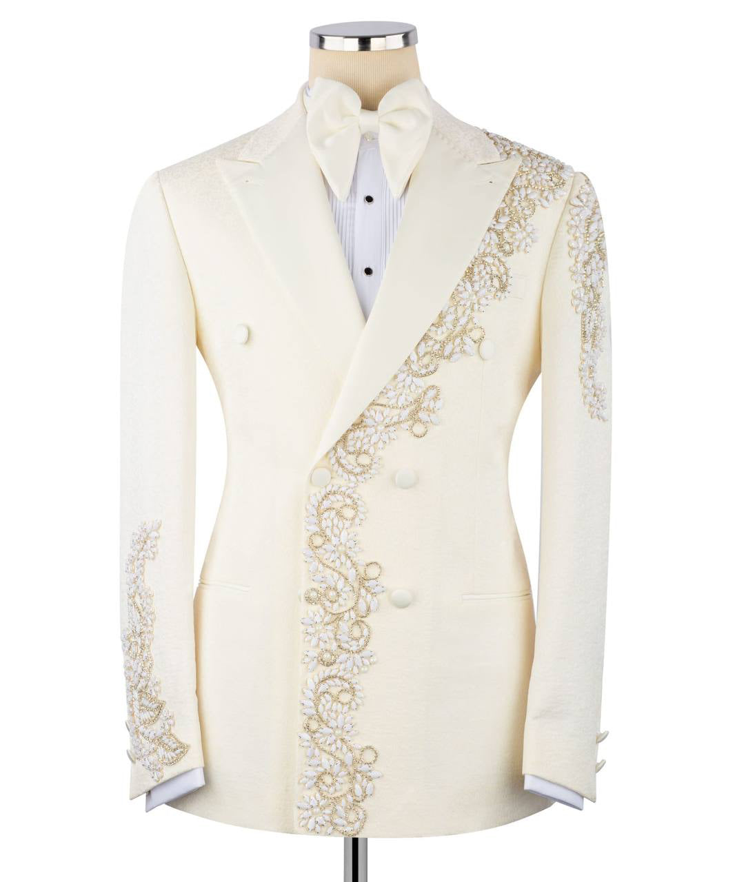 Ivory embellished GEEMAN tuxedo front view