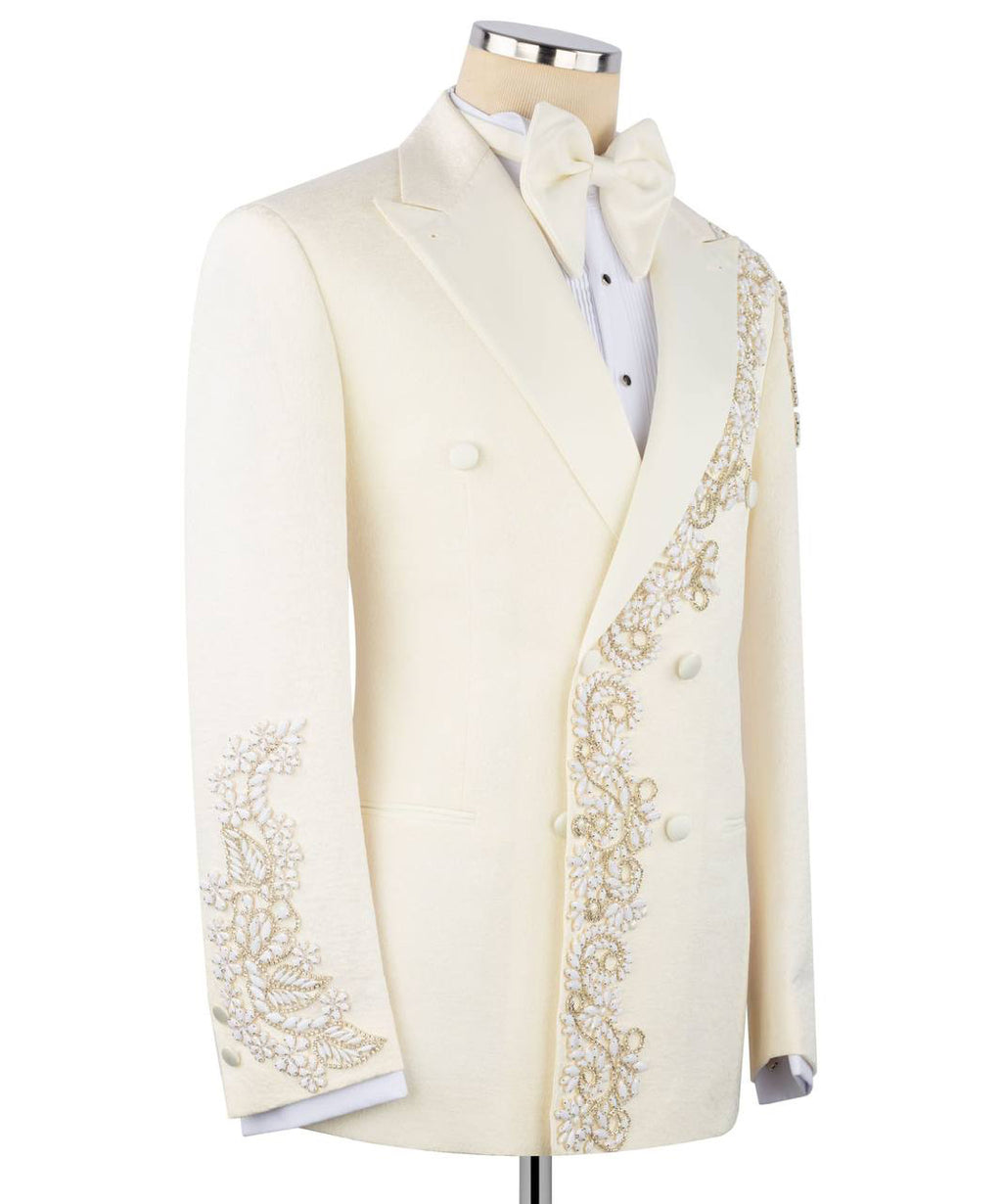 Ivory embellished GEEMAN tuxedo angled view