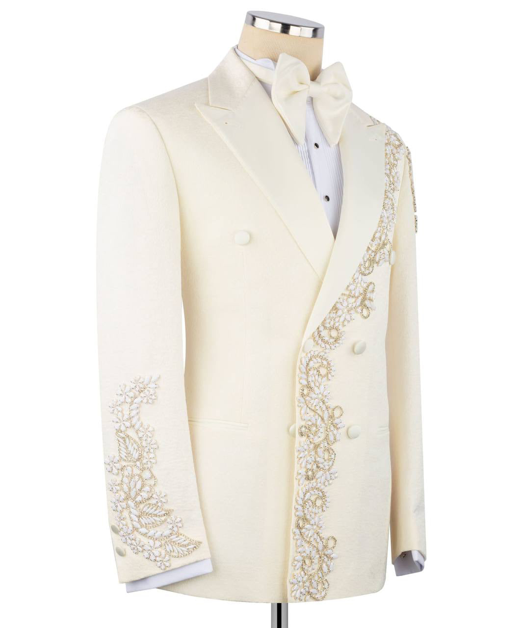 Ivory embellished GEEMAN tuxedo angled view