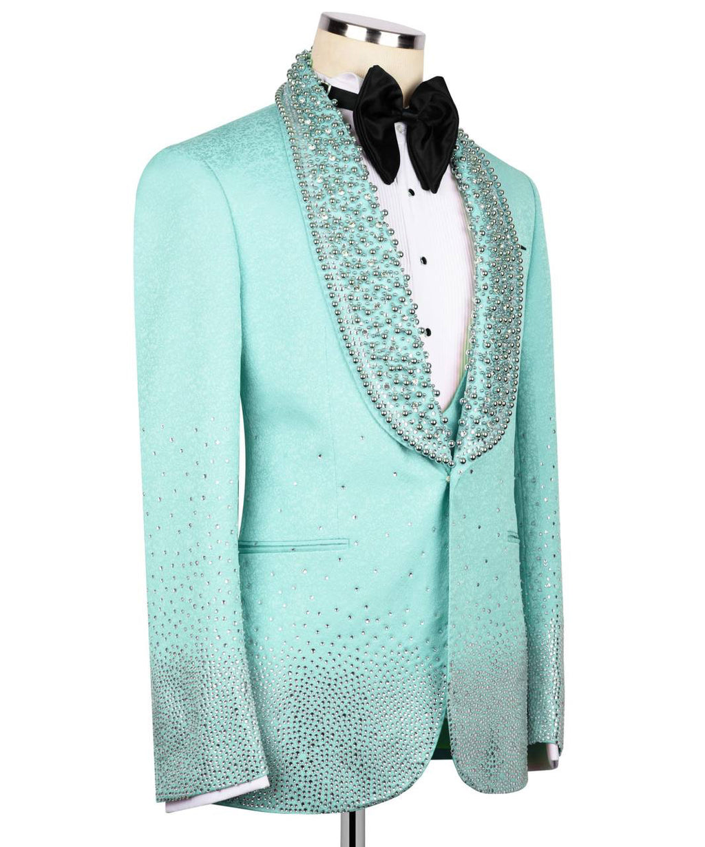 Mint crystal-embellished GEEMAN tuxedo angled view