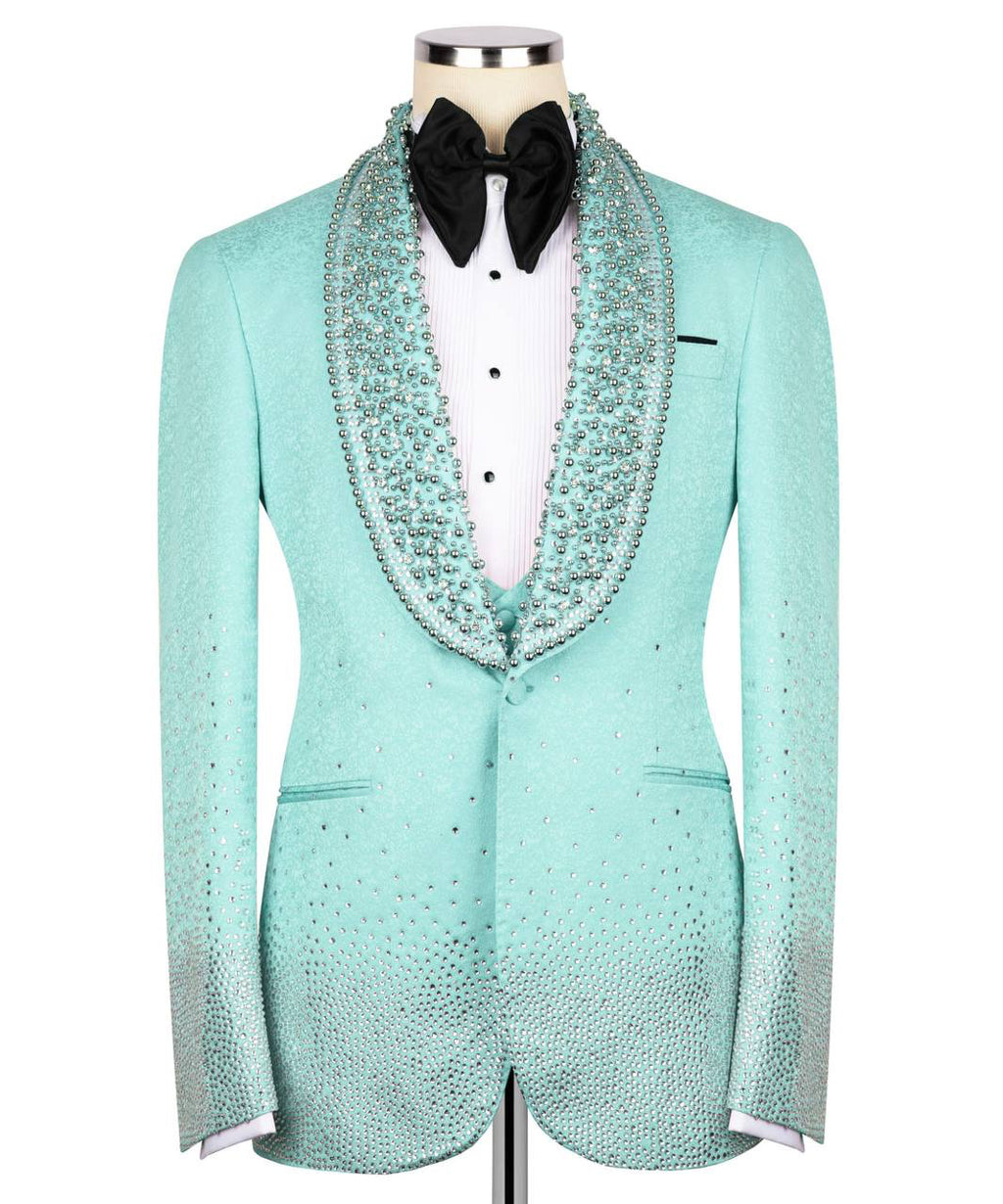 Mint crystal-embellished GEEMAN tuxedo front view