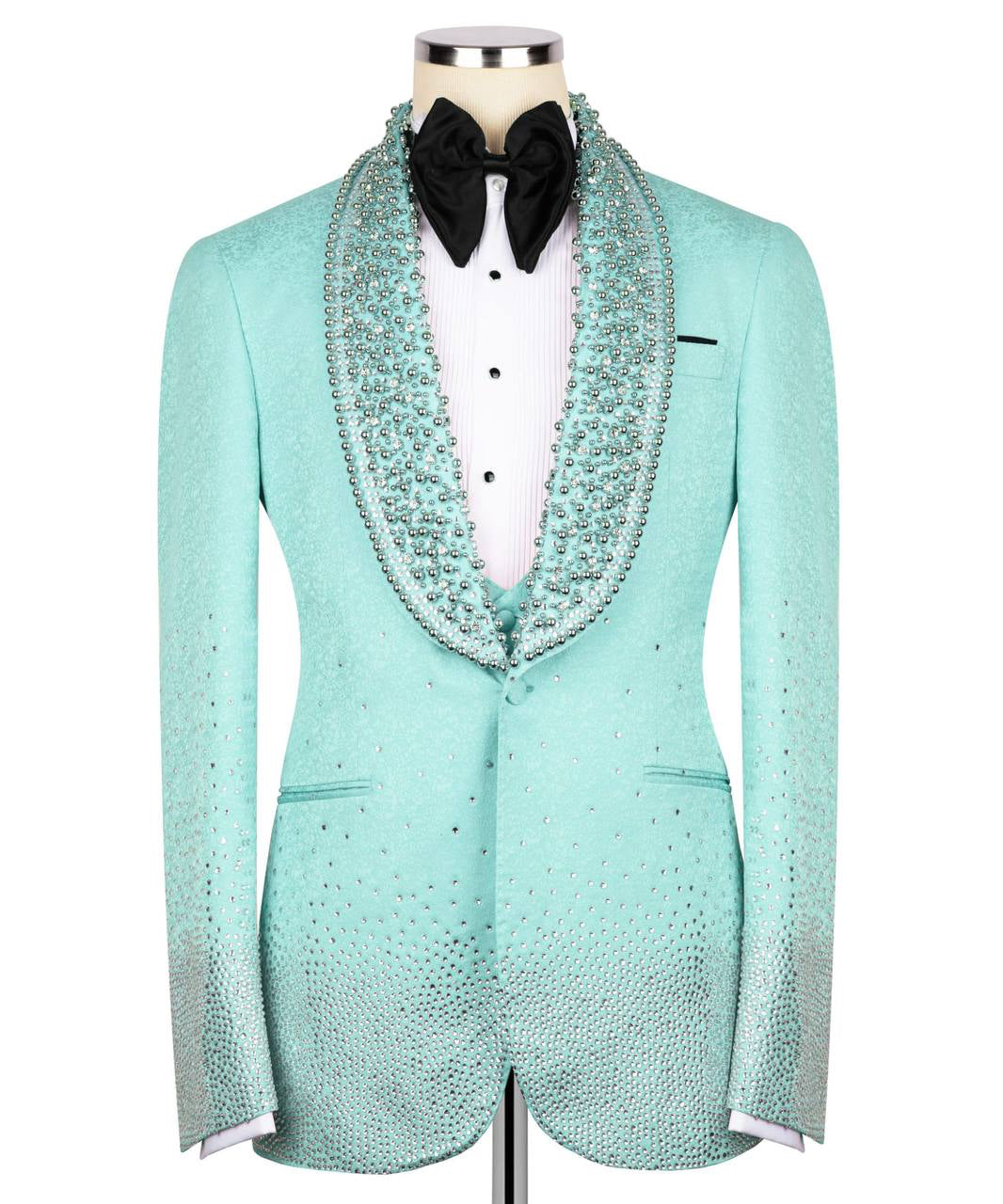 Mint crystal-embellished GEEMAN tuxedo front view