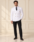 AI-generated model styling illustration: White Gold-Button Double-Breasted Suit