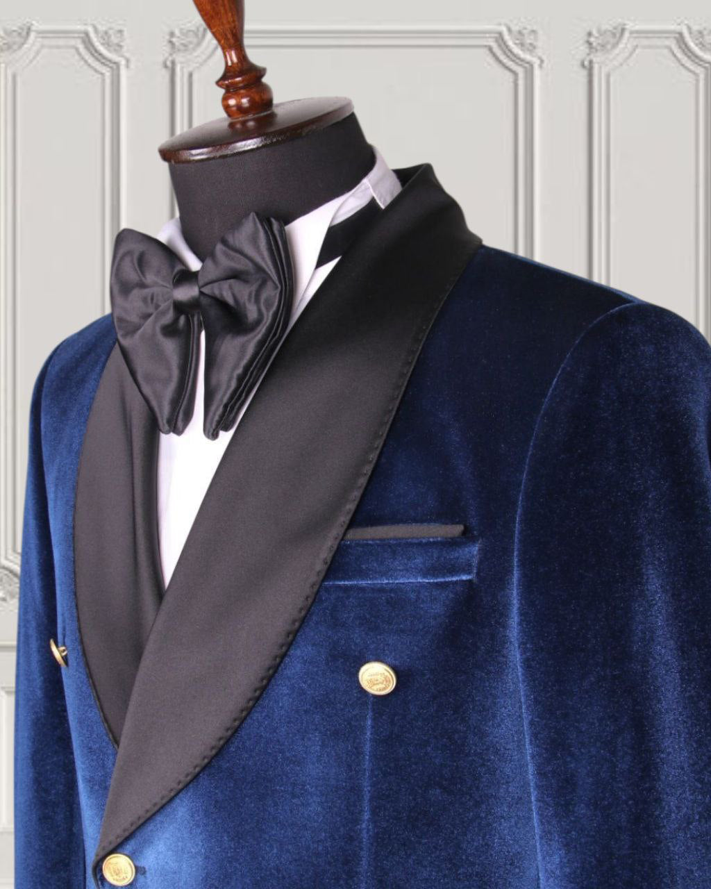 Navy velvet tuxedo detail