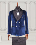 Navy velvet double-breasted tuxedo front