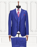 Royal blue three-piece GEEMAN suit with matching vest and trousers
