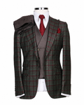 Green and burgundy plaid GEEMAN three-piece suit, centered without visible stand